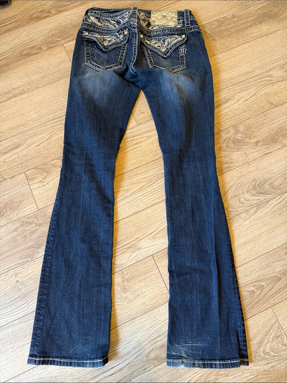 Miss me signature boot cut jeans silver sequin flap 27 - Picture 8 of 9